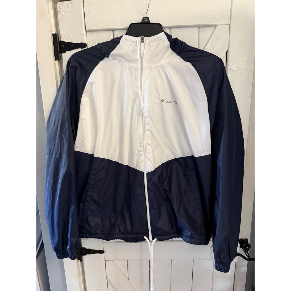 Columbia Women's White Navy Colorblock Hooded Lightweight Jacket XL NWOT